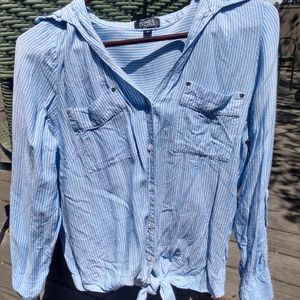 Striped Button up Blouse, Jones New York, Small, Light blue and white stripes